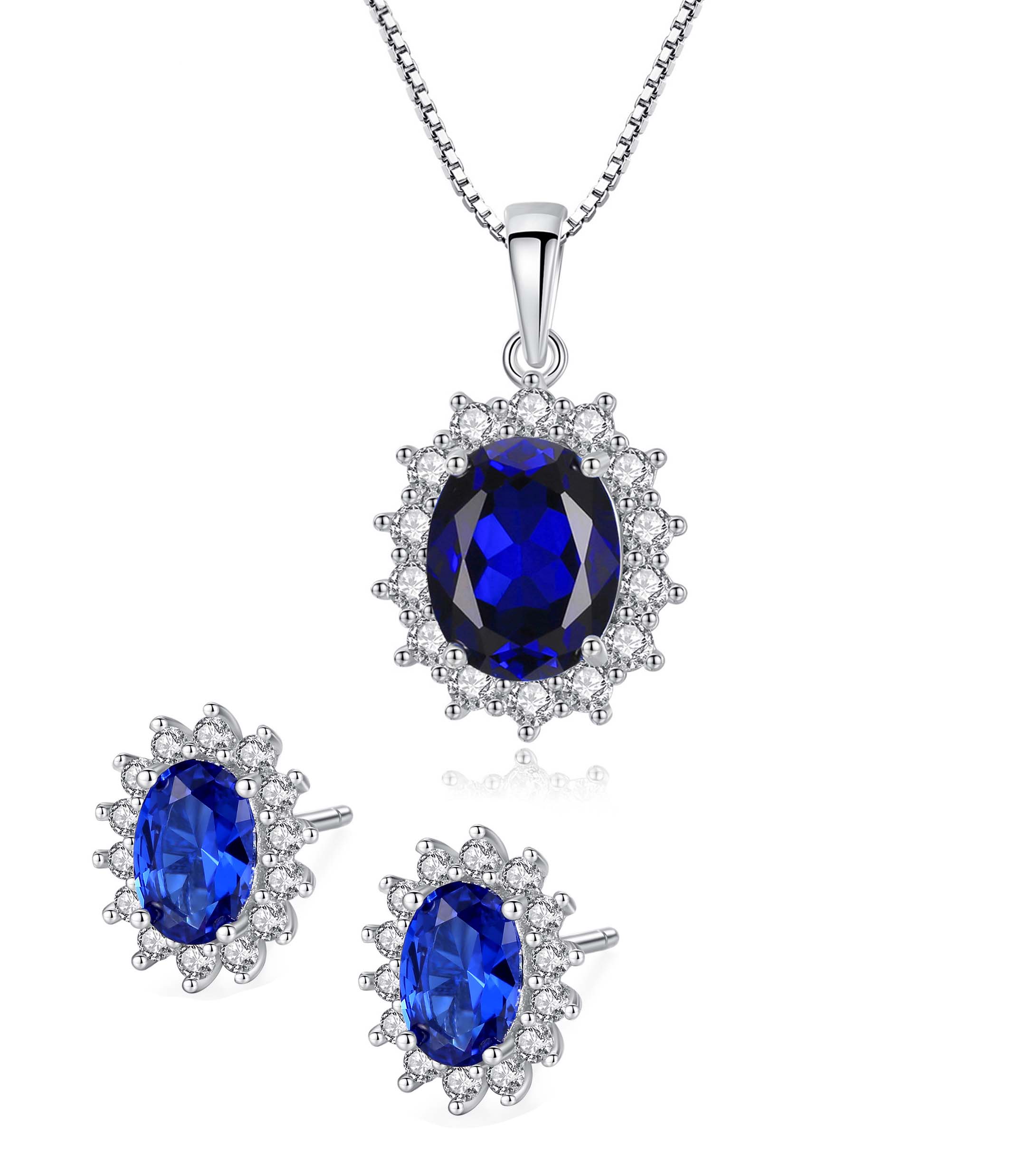 Kristal Lacivert Taşlı Kolye ve Küpe Set - N02406